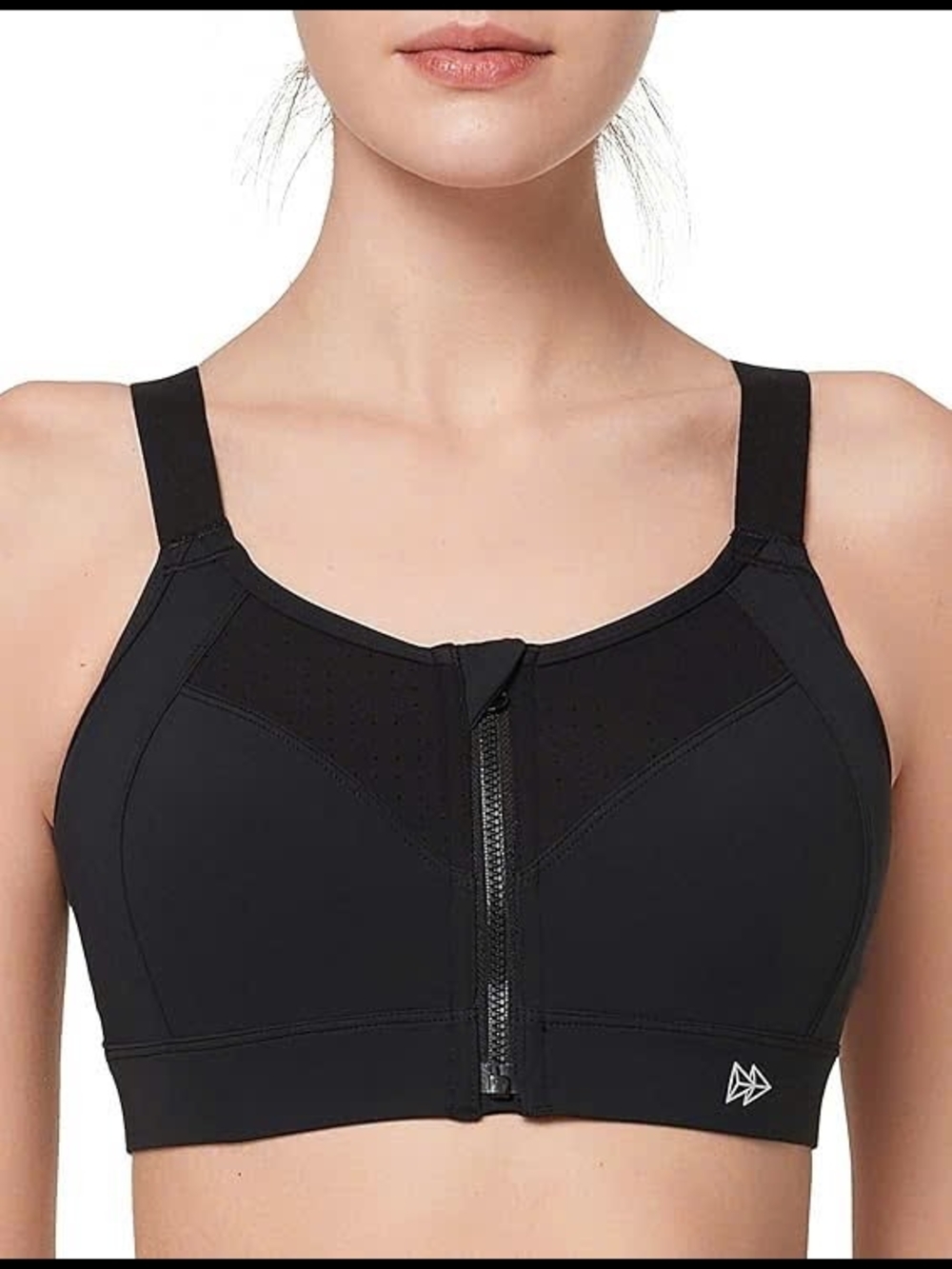 YVETTE High-Support Front-Zip Sports Bra - Black
